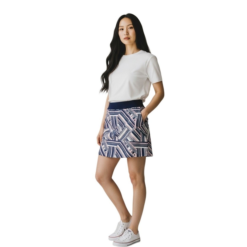 Adidas Golf Skort Medium Navy‎ Pink Striped Geometric Active Skirt Women's - M
